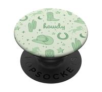 Pastel Cowboy Hat and Boot Pattern Green Cowgirl Aesthetic PopSockets Adhesive PopGrip