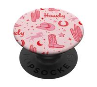 Pastel Cowboy Hat and Boot Pattern Pink Cowgirl Aesthetic PopSockets Adhesive PopGrip
