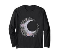 Pastel Crescent Moon with Flowers Witchy Aesthetic Long Sleeve T-Shirt