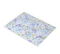 Pastel Daisy Meadow Glass Worktop Saver, Toughened Heat-Resistant, Floral Design, Blue, Pink, Yellow, 40x30cm, Kitchen Surface Protector