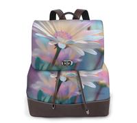 Pastel Daisy Print Leather Women's Backpack Travel Bag Ladies Versatile Small Backpack Business Leisure,One Size