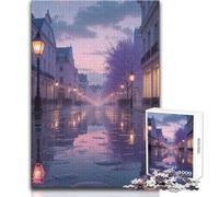 Pastel Dawn Reflections on A Rainy Paris Street 1000 Piece Jigsaw Puzzles for Adults Interactive Cognitive Skill Game Unique Memorable Present Idea Size 38x26cm
