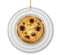 Pastel de Nata Ornament Portuguese Custard Egg Tart Lisbon Christmas Gift | FLAT PRINTED IMAGE on Ceramic - No Raised Surface, Smooth, Double Sided Round, Funny Foodie Holiday Decor, Portugal Keepsake