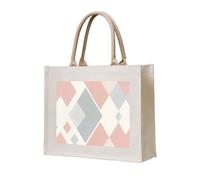 Pastel Diamond Mesh Pattern Print Canvas Tote Bag, Reusable Grocery Bags for Shopping Travel Camping Daily Use