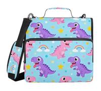 Pastel Dinosaurs & Rainbows Pattern 3 Ringing 1.5 inch School Zipper Binder with Shoulder Strap & Handle Waterproof School Binders Organizer for School/Office