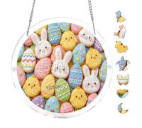 Pastel Easter Cookie Bunny Egg Scene 7.8x7.8Inch Round Acrylic Hanging Puzzle | Creative Home Accent with Visual Appeal
