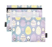 Pastel Easter Egg Purple Yellow Organizer Binder with Clear Window Large Zippered Pencil case in Assorted Colors 3 Ringing Binder for Office School Supplies Cosmetics Multicolored 2 PCS