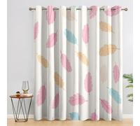 Pastel Feather Blackout Curtains, 90 Drop, Kids Kawaii Girls Printed Curtains for Living Room, Bedroom, Eyelet Drapes for Window Home Decor, 46x90 Inch 2 Panels Q1F1-3