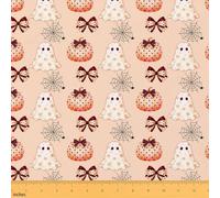 Pastel Floral Ghost Fabric by The Yard,Dots Pumpkin Fabrics for Sewing Lover,Halloween Bow Soft Polyester Craft Fabric,Black Spider Web 1 Yard No Stretch,36" L x 59" W