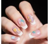 Pastel Floral Press-On Nails - 24PCS Short Oval Fake Nail Set, Soft Pink & Lavender Gradient, Glossy Finish, Durable Acrylic Material, Easy DIY Manicure