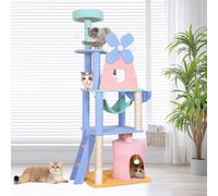Pastel Flower Windmill Cat Tree Tower with Hammock and Hideaway