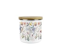 Pastel Flowers Chamomile Tea Storage Canister - Pretty Watercolour Floral Homewares Gifts - White Metal Enamel Medium Sized Kitchen Food/Drinks Storage Container