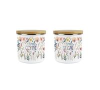 Pastel Flowers Coffee & Sugar Storage Canisters Set - Watercolour Floral Homewares Gifts - Metal Enamel Medium Sized Kitchen Food/Drinks Storage Containers Pack of 2