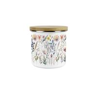 Pastel Flowers Decaf Tea Storage Canister - Pretty Watercolour Floral Homewares Gifts - White Metal Enamel Medium Sized Kitchen Food/Drinks Storage Container