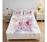 Pastel Flowers Print Bed Sheet Set Botanical Aesthetics Bedding Set With 2 Pillow Case 50X75 For Girls Women Theme Fade Resistant Fitted Sheet Decor Bed Cover Small Double Size