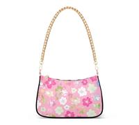 Pastel Flowers Soft Pink Lady One Shoulder Bag for Women Classic Formal Purse Hobo Chain Strap Zipper Phone Purse