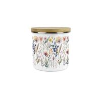 Pastel Flowers Storage Canister - Pretty Watercolour Floral Homewares Gifts - White Metal Enamel Medium Sized Kitchen Food/Drinks Storage Container (No Text)