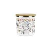 Pastel Flowers Sugar Storage Canister - Pretty Watercolour Floral Homewares Gifts - White Metal Enamel Medium Sized Kitchen Food/Drinks Storage Container