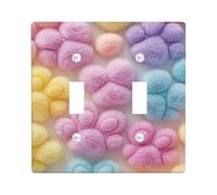 Pastel Fur Light Switch Cover Plates/Outlet Covers, Colorful Bunny Paw Prints for Home Decor, Thermoplastic Wall Plates, Standard Size Double Toggle