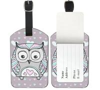 Pastel Geometric Owl Luggage Labels for Suitcases, Pu Leather Case Tags for Suitcases with Privacy Protection Cover, Luggage Tag Holder Bags Labels Identifier, Men Women Airport Essentials, Gifts Her