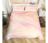Pastel Girls Single Bedding Set, Galaxy Glitter Duvet Cover Single for Kids Girls Children Women, Pink Yellow Ombre Comforter Cover Star Sky Rainbow Sparkle Quilt Cover Tie Dye Bedroom Decor, 2 Pcs