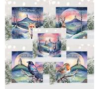 Pastel Glastonbury Tor Pagan Winter's Night, Wicca, Greeting cards to celebrate the Winter Solstice, Yule and Christmas. Buy individually or as packs