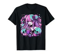 Pastel Goth Anime Girl Drinking Boba Tea Kawaii Creepy T-Shirt