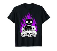 Pastel Goth Cute Creepy Kawaii Cat Skulls Purple Flame T-Shirt