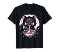 Pastel Goth Kawaii Creepy Cat Eats Ramen Noodles T-Shirt