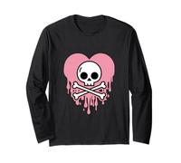 Pastel Goth Pink Heart Kawaii Skull with Emo Girly Y2K Punk Long Sleeve T-Shirt