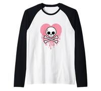 Pastel Goth Pink Heart Kawaii Skull with Emo Girly Y2K Punk Raglan Baseball Tee