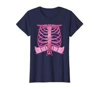 Pastel Goth Skeleton Heart Ribcage Bat Halloween Creepy Cute T-Shirt, Women, Navy Blue, 3X-Large