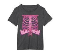 Pastel Goth Skeleton Heart Ribcage Bat Halloween Creepy Cute T-Shirt, Women's Plus, Dark Heather Grey, 1X