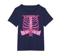 Pastel Goth Skeleton Heart Ribcage Bat Halloween Creepy Cute T-Shirt, Women's Plus, Navy Blue, 1X