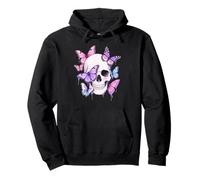 Pastel Goth Skull Butterflies Watercolor Horror Soft Grunge Pullover Hoodie