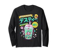 Pastel Goth Spooky Boba Tea Skull Japanese Halloween Long Sleeve T-Shirt