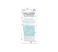 Pastel Green Happy Birthday Cake Topper & 20 Candles with Holders - Party Decoration Set for Cakes