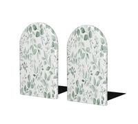 Pastel Green Leaf Pattern Wood Bookends for Shelves, Heavy Duty Wood Book Holder with Non-Slip Base, Decorative Book Organizer for Office Home Library Study Room Bedroom