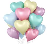 Pastel Heart Balloons, 10 Pcs Macaron Heart Shape Balloon, 18 Inch Pastel Pink Purple Teal Blue Yellow Foil Valentines Balloons for Kids Candy Birthday Wedding Valentines Baby Shower Party Decorations