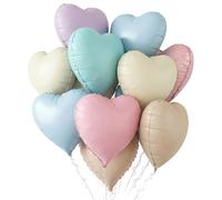 Pastel Heart Balloons, 12 Pcs Rainbow Macaron Pink Blue Green Purple Yellow Apricot Heart Shape Foil Balloon, 18 Inch Pastel Colorful Helium Balloon for Baby Shower Birthday Easter Bridal Shower Party