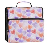 Pastel Heart Light Purple 3 Rings 1.5 inch Office Binder Organizer with Shoulder Strap & Handle Multi-Pocket Document Organizer Bag Suitable for Middle School