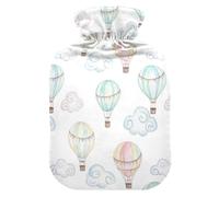 Pastel Hot Air Balloon White Hot Water Bottle with Soft Velvet Cover Warm Water Heat Bottles for Menstrual Cramps Pain Relief Medium