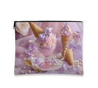 Pastel Ice Cream Makeup Bag, Fanciful Dessert Cosmetic Travel Pouch for Women, Portable Small Canvas Zipper Organizer, Sweet Treat Gift Skincare Toiletry Bag, Spring Festival, Pastel Peach, 7x9 Inch