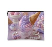 Pastel Ice Cream Makeup Bag, Soft Ice Cream Cone Cosmetic Travel Pouch for Women, Portable Small Canvas Zipper Bag, Sweet Gift Skincare Toiletry Organizer, Pastel Violet, 7x9 Inch, Ice Cream