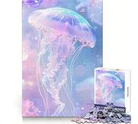 Pastel Jellyfish Watercolor Jigsaw Puzzles 1000 Piece for Teenagers Clear Logic Toy Light Relax Perfect Cut Heartfelt Gift (38x26cm)