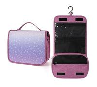 Pastel Lavender Purple and White Sparkle Gradient Travel Toiletry Bag for Women,Hanging Makeup Organizer with Hook for Shampoo