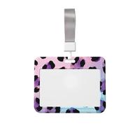 Pastel Leopard Print Id Badge Holder with Lanyard-Horizontal Card Protector, Clear Abs Hard Shell for Work Office Events