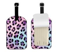 Pastel Leopard Print Leather Luggage Tag-Personalised ID Bag Tag for Suitcase, Privacy Cover Travel Accessory with Strap for Suitcase Backpack