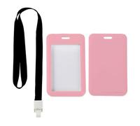 Pastel Light Pink Badge Holder with Black Lanyard, Pass Holder Lanyard, Vertical ID Cards Protector for Doctor, Vertical Name Badges Protector for Office, Delivery Driver Accessories Nurse Essentials