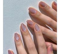 Pastel Lilac Cat Eye Press on Nails Short Coffin, SXVME Glitter Nude False Nails Medium, Sparkly Shiny Fake Nail Press ons, Cute Bling Stick on Nail for Women 30 Pcs